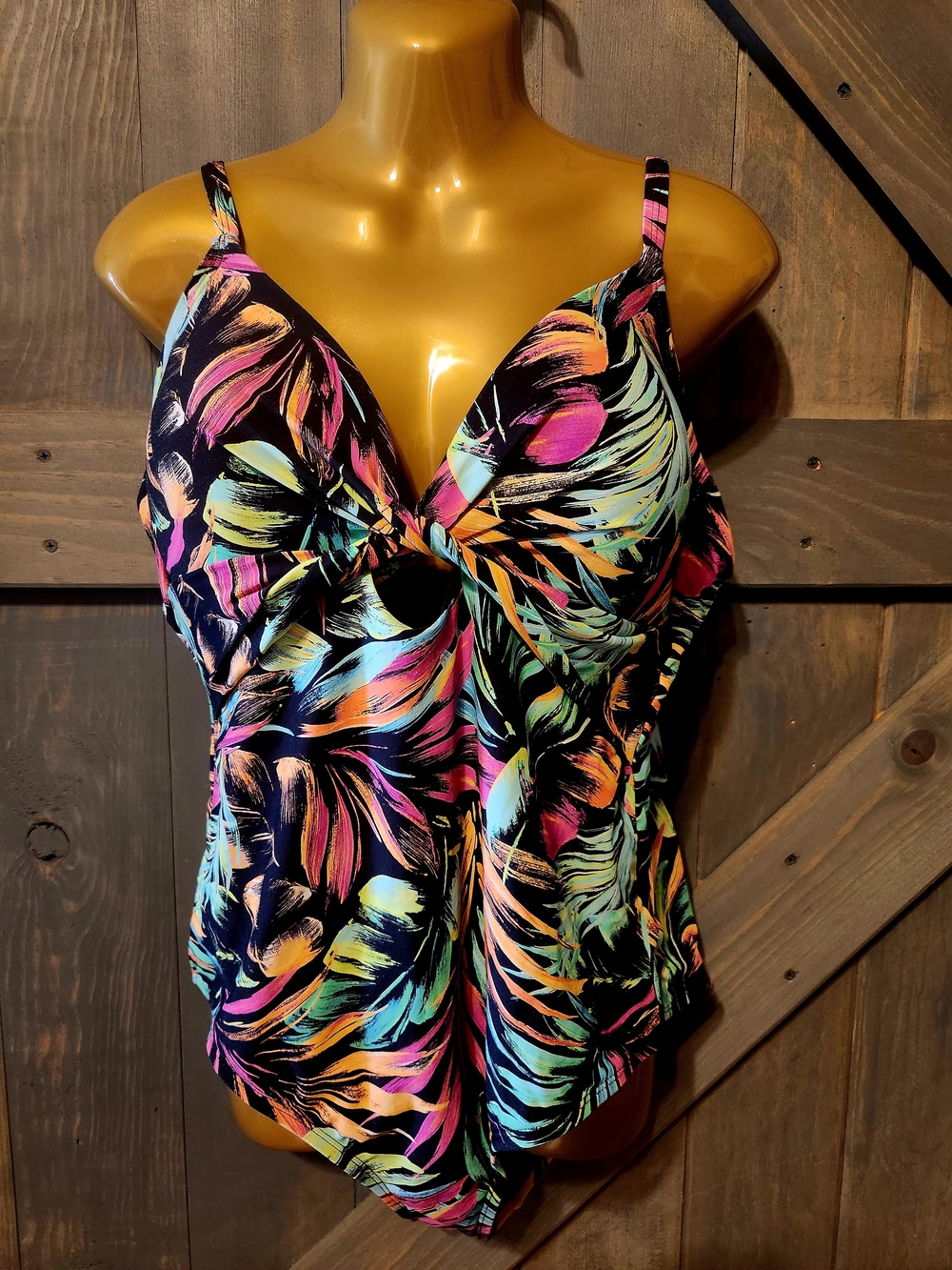 Womens One Piece Swimsuit in Black Multi-Color Tropical Print